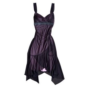 City Triangles Vintage Y2K Beaded Mesh Handkerchief Dress Purple Asymmetrical M